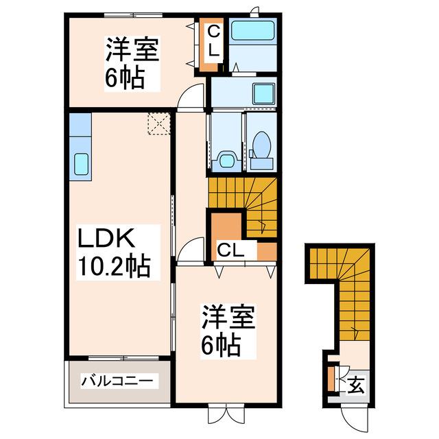 エスポワールI・II(2LDK/2階)の間取り写真