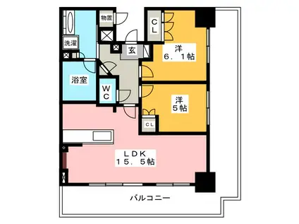 岐阜シティタワー43 スカイアークス(2LDK/25階)の間取り写真