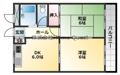 シャトーバーデンバーデン(2DK/2階)の間取り写真