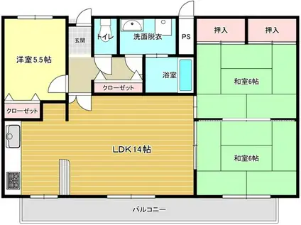 ロイヤルマンション車塚(3LDK/6階)の間取り写真