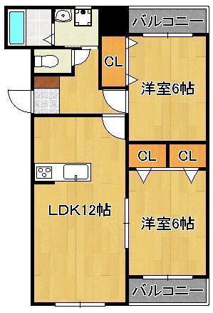 プレステージ木屋瀬(2LDK/2階)の間取り写真