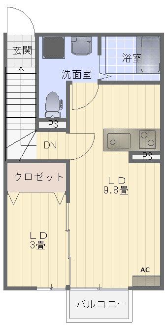 グランディス広面(1LDK/2階)の間取り写真