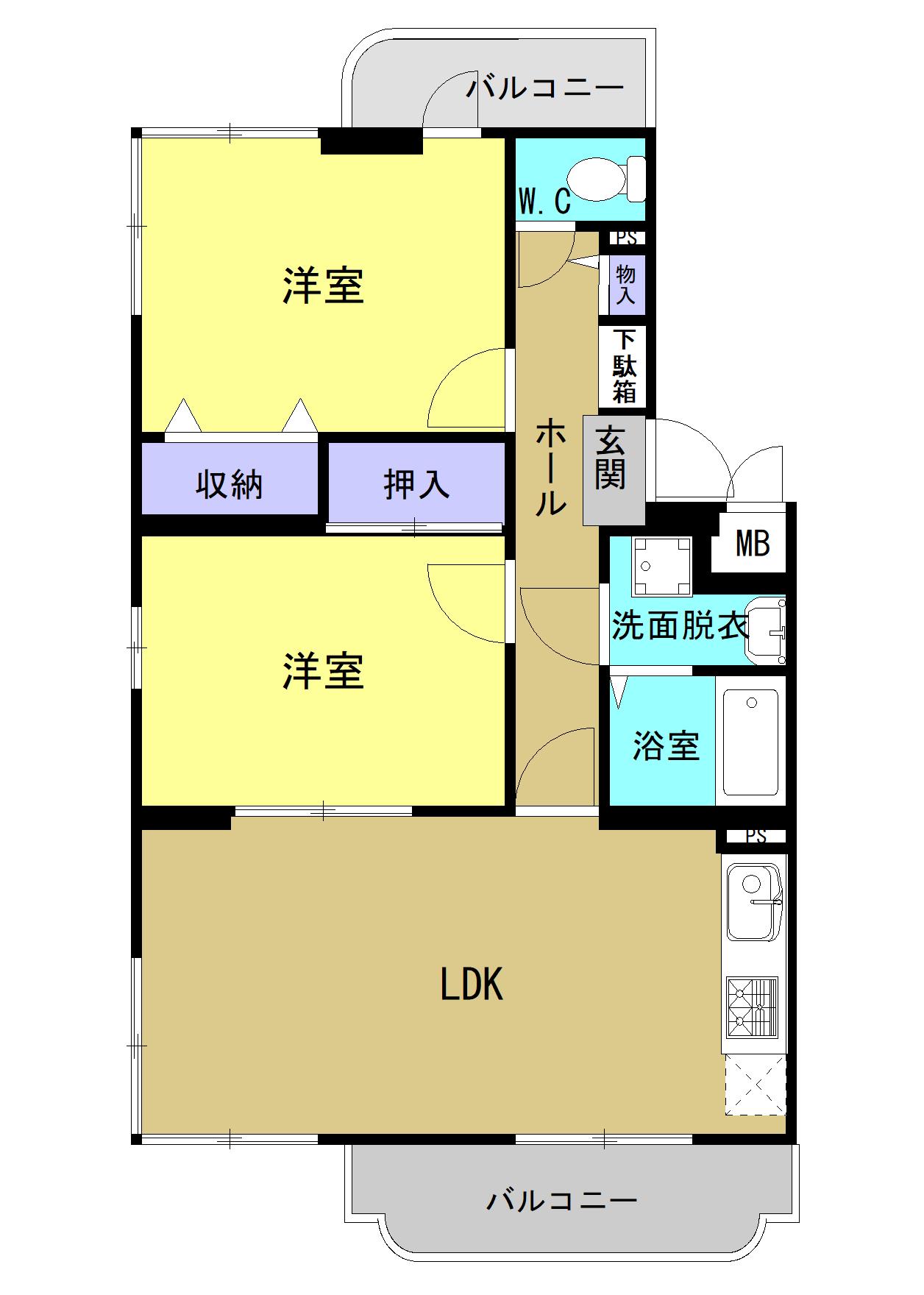 コーポ南風(2LDK/2階)の間取り写真