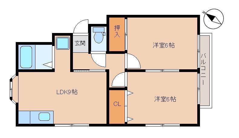 シティハウス広信A(2LDK/1階)の間取り写真