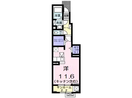 ミラノVI B(ワンルーム/1階)の間取り写真