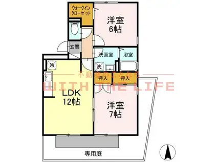 ドミールパーク江崎(2LDK/1階)の間取り写真