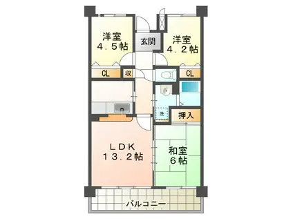 井吹東シティコート(3LDK/2階)の間取り写真
