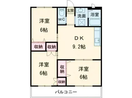 プロミネント伊勢中川(3DK/3階)の間取り写真