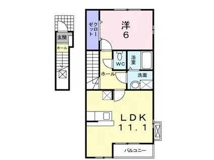クレール笹川(1LDK/2階)の間取り写真