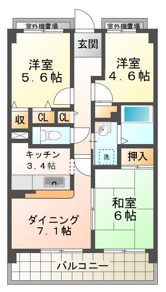 学園シティコート(3DK/8階)の間取り写真