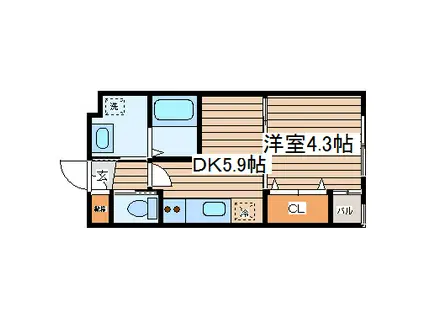 フェリシダ八幡(1DK/1階)の間取り写真