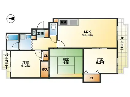 シャロームD(3LDK/4階)の間取り写真
