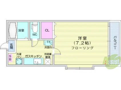 サンパレス清水(1K/2階)の間取り写真