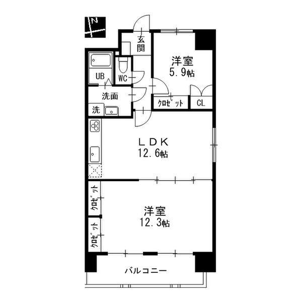 グレイスコート千代田(2LDK/9階)の間取り写真