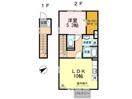 ヴィルセイン椋野 A棟(1LDK/2階)の間取り写真