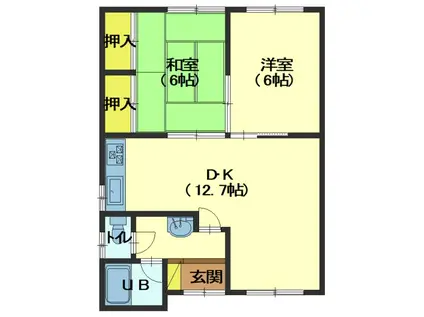 ハウスユー(2DK/2階)の間取り写真