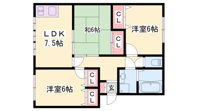 ロイヤルハイツ二反田(3LDK/2階)の間取り写真