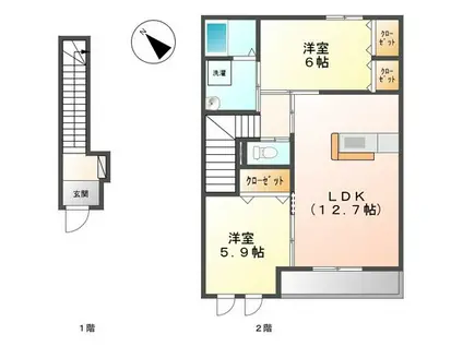 ホーミーズ天花(2LDK/2階)の間取り写真
