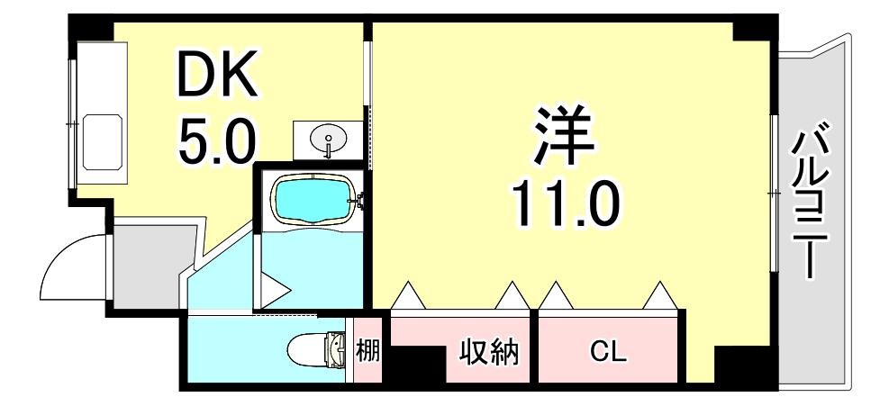 白川台ハイツ(1DK/5階)の間取り写真