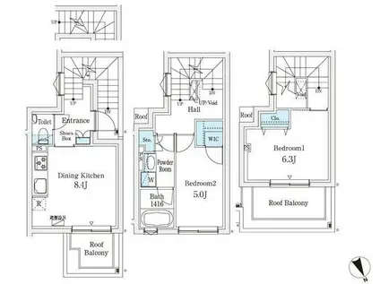 アグレシオテラス恵比寿(2DK/2階)の間取り写真