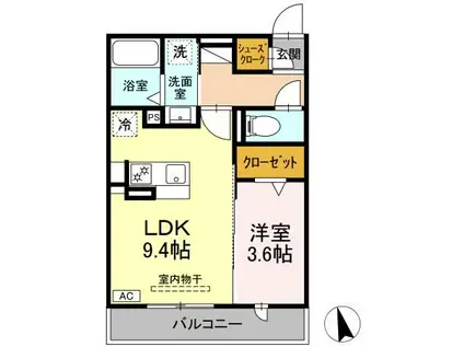 D-ROOM下池川町(1LDK/3階)の間取り写真