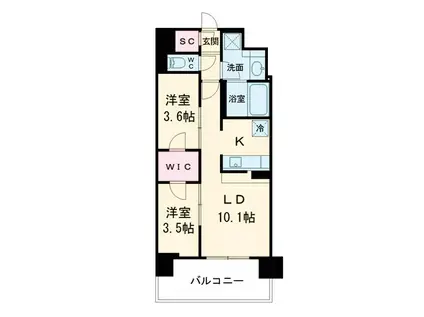 アーバネックス新町II(2LDK/10階)の間取り写真