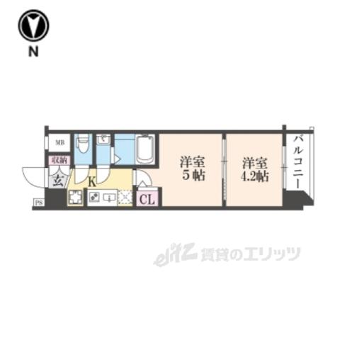 エステムコート京都二条(2K/5階)の間取り写真