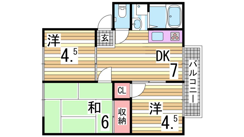 ウィンディア A棟(3DK/2階)の間取り写真