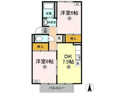 ハートハウスII棟(2DK/2階)の間取り写真