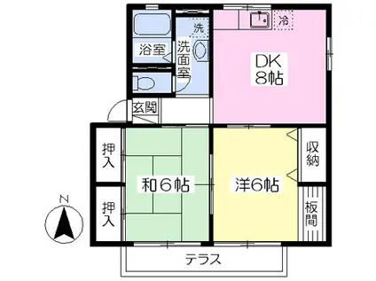 シティハイムソファレC(2DK/1階)の間取り写真