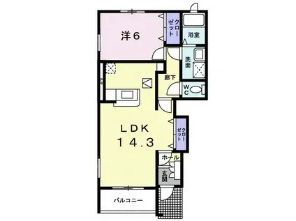 サンライト・カワサキB(1LDK/1階)の間取り写真