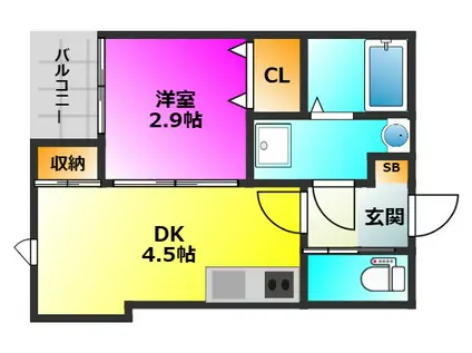 ルノーア寺塚(1DK/2階)の間取り写真