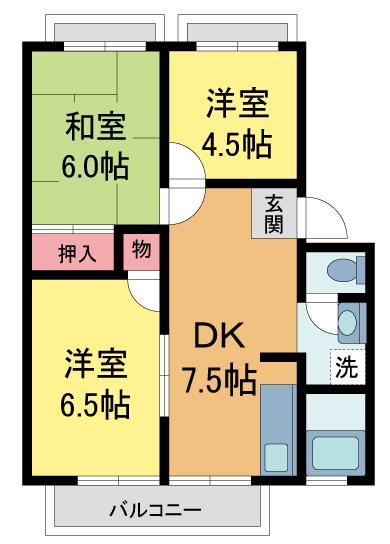 アネックスI(3DK/2階)の間取り写真