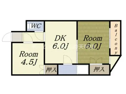 サンロードマンション(2DK/6階)の間取り写真