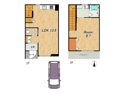 南区吉祥院定成町 貸テラスハウスB棟(1LDK/1階)の間取り写真