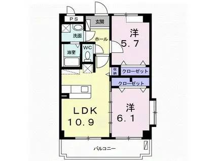 ビューテラス西崎(2LDK/3階)の間取り写真