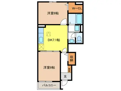 モデレート(2DK/1階)の間取り写真