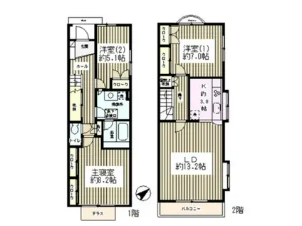 フェアステージ妙典B棟(3LDK/2階)の間取り写真