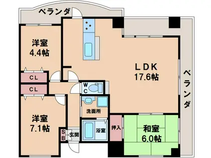 昭和グランドハイツ阿倍野(3LDK/5階)の間取り写真