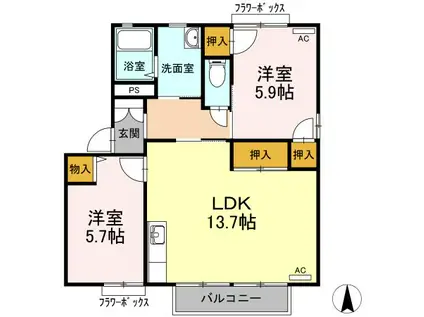 ラシェットエムザC棟(2LDK/2階)の間取り写真