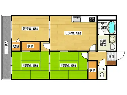 ハイム波多野II(3LDK/1階)の間取り写真