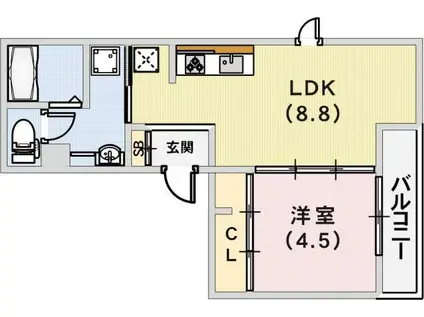 セジュール下山手通(1LDK/3階)の間取り写真