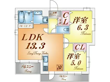 ワコーレヴィアーノ須磨天神町(2LDK/1階)の間取り写真