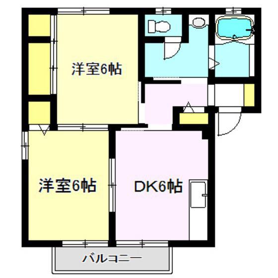 ラ・プリムヴェールB棟(2DK/2階)の間取り写真