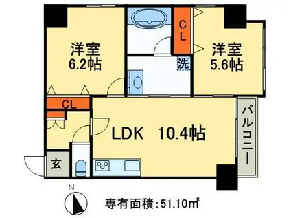 セレーノ六町(1SLDK/4階)の間取り写真