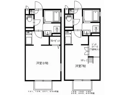 東栄ハイツB(1K/1階)の間取り写真