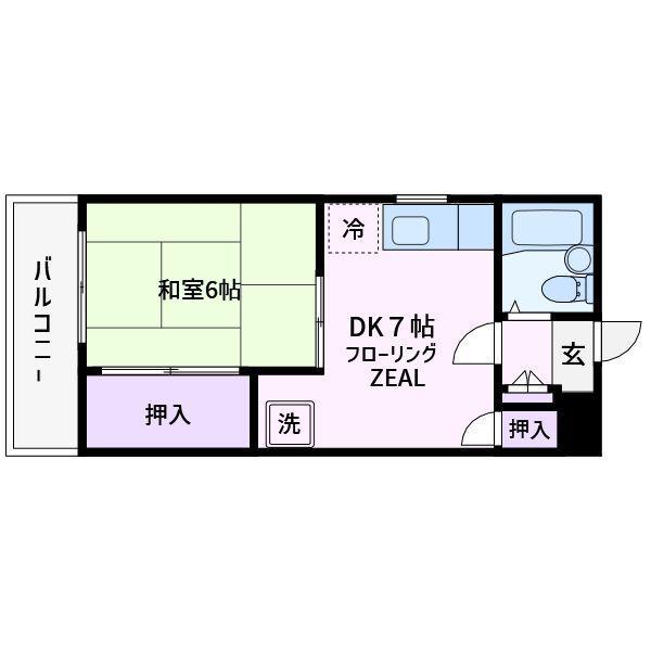 香山ビル(1DK/2階)の間取り写真