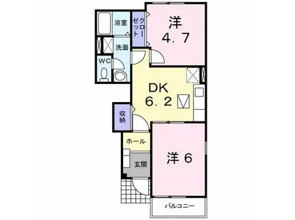 エレガントヒル(2DK/1階)の間取り写真
