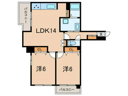 万葉ハイツ灘(2LDK/7階)の間取り写真