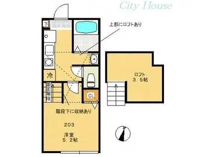 エーフラット(1K/2階)の間取り写真